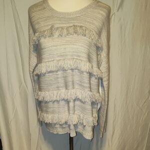 Anthropologie Sunday In Brooklyn  Gray Fringe Lace Polyester Back Sweater SizeM